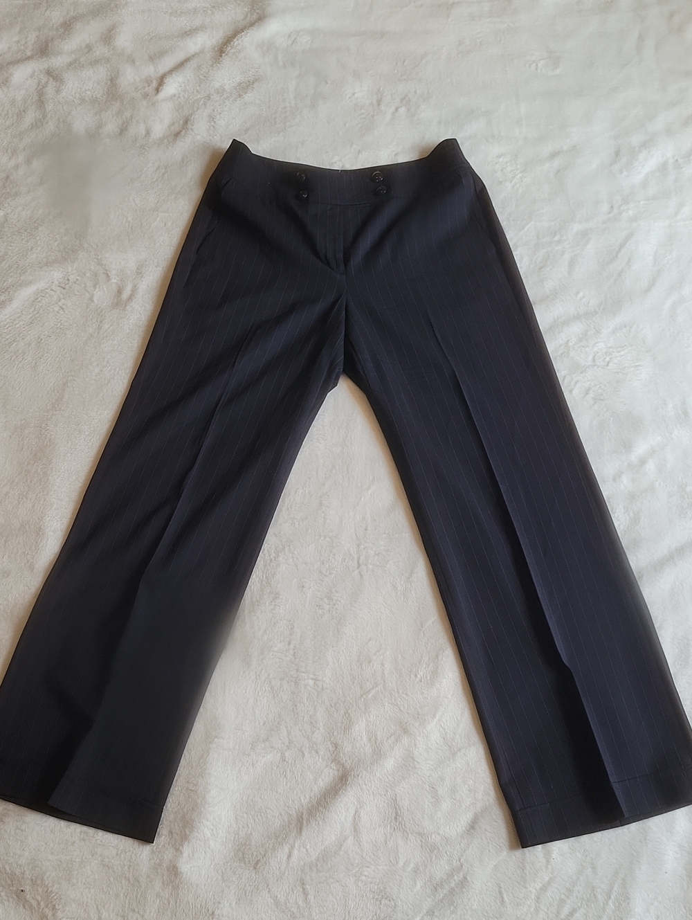 Wool Talbots Womens Navy Pinstripe Wide-Leg Dress Pants
